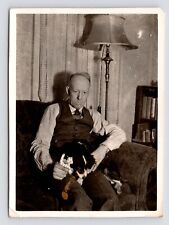 c1940s-50s Elder Man & Cocker Spaniel Puppy Dog~Vintage B&W MCM Photo picture