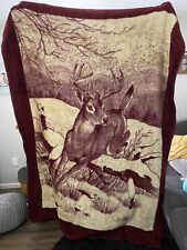 San Marcos Maroon & Cream Buck Deer Blanket 70 X 85 Excellent Condition picture