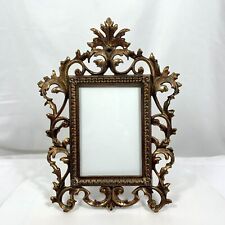 VTG Rococo Cast Metal Picture Frame Brass Gold Tone W/ Easel Stand - Marked picture