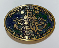 BSA LAKE BONNEVILLE/TRAPPER TRAILS COUNCIL 1990 CAMP BARTLETT 25TH BRASS BUCKLE picture