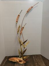 Vintage Brass Copper MCM Mid Century Cattails Lily Pad Wall Hanging Art Decor picture