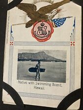 Native With Swimming Board Hawaii Vintage Wartime Postcard Honolulu Hawaii picture