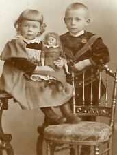 Siblings, Kids with Bisque Doll, Vintage CDV Photo, O. Witte Berlin S.O. Germany picture