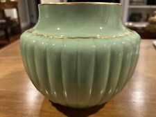 Vintage Lenox Ribbed Vase ~ Green with Gold Trim ~ Green Logo picture