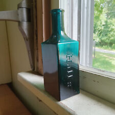 BEAUTIFUL DEEP TEAL BLUE HALL'S HAIR RENEWER BOTTLE HAND BLOWN NASHUA,NH (chip) picture