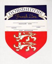 Rare ss Normandie CGT French Line 1939 Original Shield Luggage Label with Crest picture