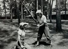 Woman Holding Stick Over One On Knees B&W Photograph 2.5 x 3.5 picture