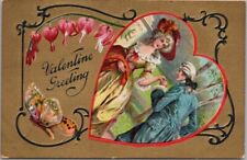 1910s VALENTINE'S DAY Greetings Postcard Colonial Man & Woman / Butterfly picture