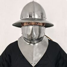 Medieval Kettle helmet with gorget Bevor 14 Gauge Bassinet Knight Helmet picture