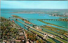 Sault Ste Marie MI-Michigan, The Soo Locks, Aerial, Vintage Postcard picture
