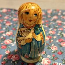 Christmas Turtle Dove Princess Russian 5 Pce Matryoshka Nesting Doll - 4” Signed picture