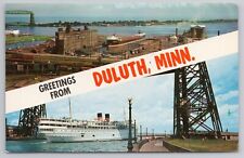 Vintage Postcard 1959 Greetings From Duluth Minnesota Aerial Lift Bridge Ship picture