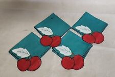 Four Antique Cherry Napkins Hankies Hand Embroidered picture