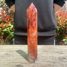 1.9LB 10.6'' Natural Red Fire Quartz Obelisk Hematoid Crystal Point Healing picture