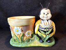 Hand Painted Resin Floral Planter Pot and Bee Figurine picture