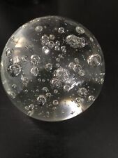 Large Mesmerizing Clear Art Glass Paperweight with Control Bubbles 4” D picture