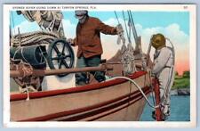 1920's TARPON SPRINGS FLORIDA SPONGE DIVER GOING DOWN HARTMAN CARD CO POSTCARD picture