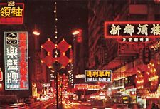 Neon Lighted Nathan Road Hong Kong Street Scene at Night Continental c1970 PC picture