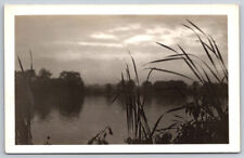 Sunset on a Calm Quiet Lake Embankment RPPC Real Photo Postcard picture