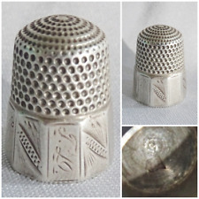 Antique Silver Thimble Simons Brothers Victorian Engraved Monogram Sterling 1890 picture