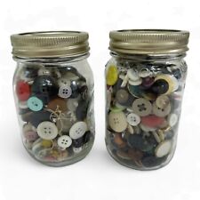 Salvaged Buttons. Some Vintage. 2 Pint Mason Jars, 1 Golden Harvest, 1 Measuring picture