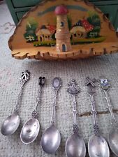 Vintage 6 Dutch Theme Collector Spoons w/Lighthouse Wall Rack Holland Delft picture