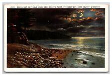 STURGEON BAY WI-WISCONSIN, CABOTS POINT, MOONLIGHT PEBBLE BEACH VINTAGE POSTCARD picture