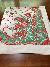 Vintage fruit & flowered tablecloth strawberries apples cherries, Ribbons picture