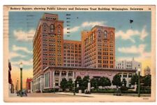 Wilmington DE Rodney Square Linen Postcard Public Library Delaware Trust Buildin picture