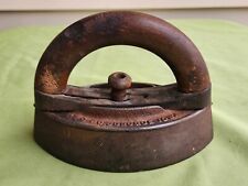 Schreiber & Conchar, Dubuque. Sad Iron w/ Dent in Curved Wooden Removable Handle picture