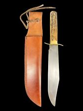 Edge Brand Solingen Germany 447 Bowie Knife Stag/Antler Handle Leather Sheath picture