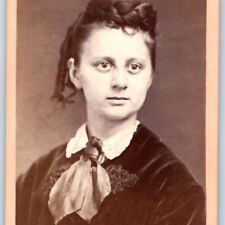c1870s Cute Dark Young Lady CDV Real Photo Woman w/ Pretty Big Brown Eyes H37 picture