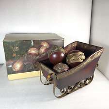 Kirkland's Home Christmas Wood Sleigh And Ball Orb Set Decor, in Box (8