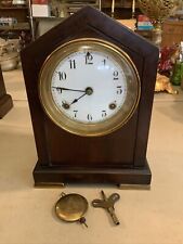 Vintage Antique Waterbury Key Wind Up Mantle Clock Beehive Brass Feet picture