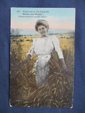 1912 Pretty Girl Farm Wheat Field Greeting Postcard Crofton Nebraska Cancel picture