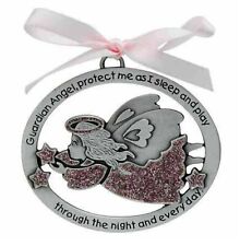 Baby Girl Crib Medal Guardian Angel Protect Me Christening Baptism Newborn Gift picture