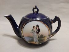 Vintage Small Blue Romantic Courting Scene Porcelain Teapot picture