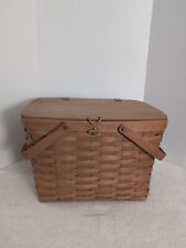 Longaberger 1998 Large Picnic Basket with Riser Swing Handles Leather Hinges picture