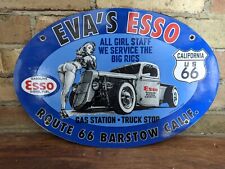 VINTAGE 1962 EVA'S ESSO CA. ROUTE 66 PORCELAIN ENAMEL GAS PUMP SIGN 16.5