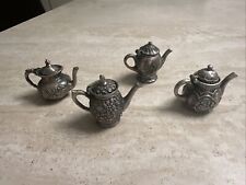 Tea Coffee Pot Pewter Miniatures Ganz Flower Bird Designs Silver Taiwan Set 4 picture