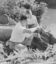 VINTAGE B/W PHOTO NEGATIVE - FATHER & SON - A DAY OF FISHING picture