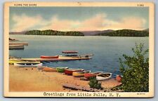 C.1940 LITTLE FALLS, NY, GREETINGS, BOATS CANOES, ALONG THE SHORE Postcard P32 picture