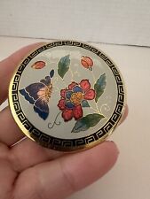 Vintage Cloisonne  Gold Tone w/ White Enamel Floral Butterfly Cosmetic Mirror  picture