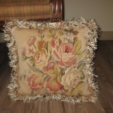 VTG Woven Aubusson Floral Pillow French Roses Wool 15 x 15 in picture