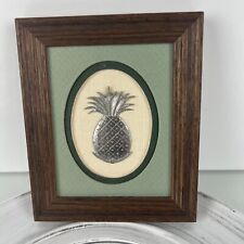 Vintage wooden framed pewter Pineapple art Reed Pewter Winston Salem NC 6 X 5.5 picture