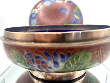 Vintage Cloisonné Enamel Brass Trinket Jar Tea Caddy Peacock Lidded picture