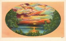 Vintage Postcard 1920's Beautiful Sunset Blue Ocean Green Trees Nature Painting picture