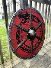 Medieval Larp Warrior Wood & Steel Viking Round shield 24 inch Handmade Shield picture