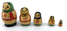 Russian Nesting Doll Set Wood Hand Painted 5 Piece Tallest 3