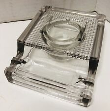 Vintage Clear Glass Desktop Ink Well And Pen Holder Writing Implement picture